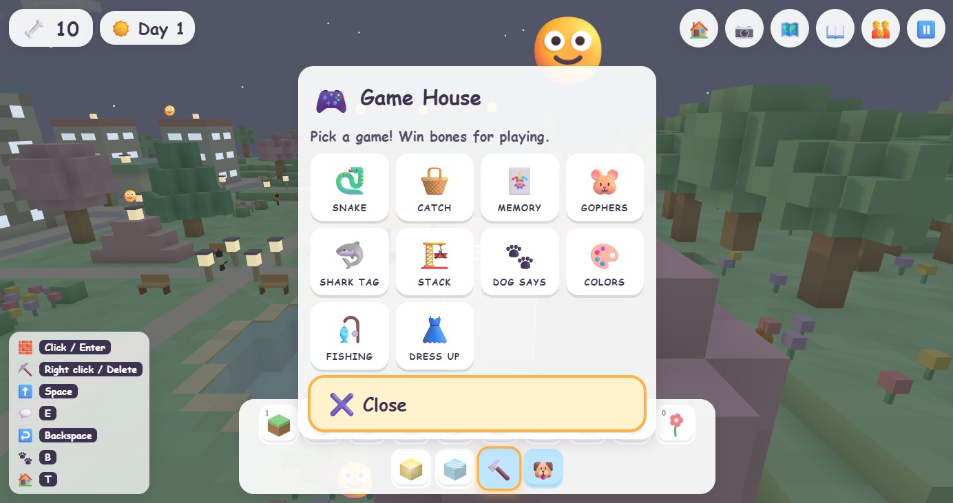 The arcade menu with ten games