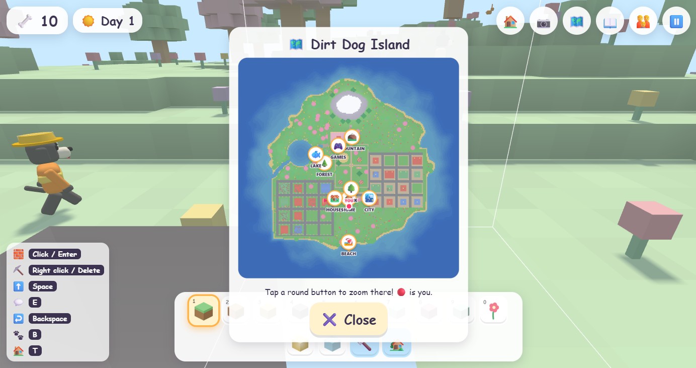 The island map with round place buttons