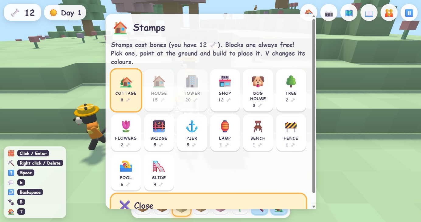The stamp picker with prices in bones