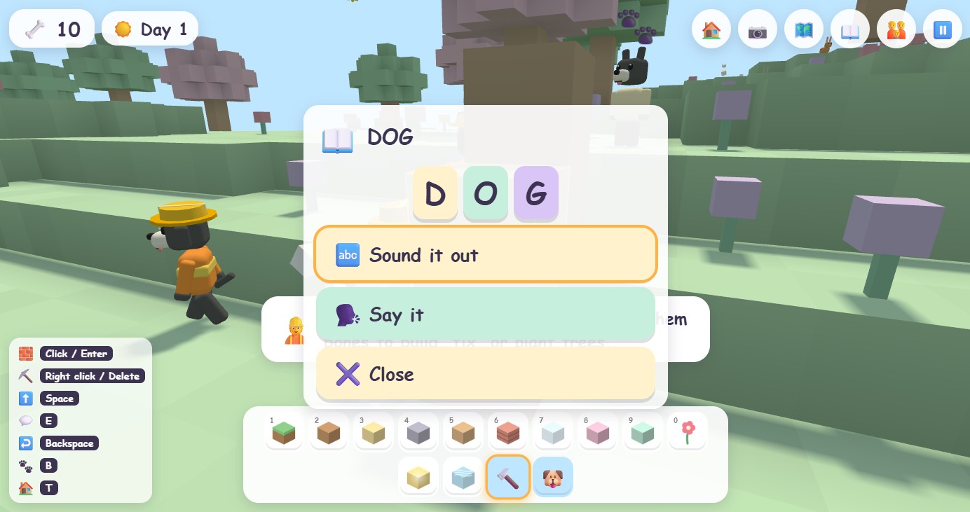 A word card spelling out a word